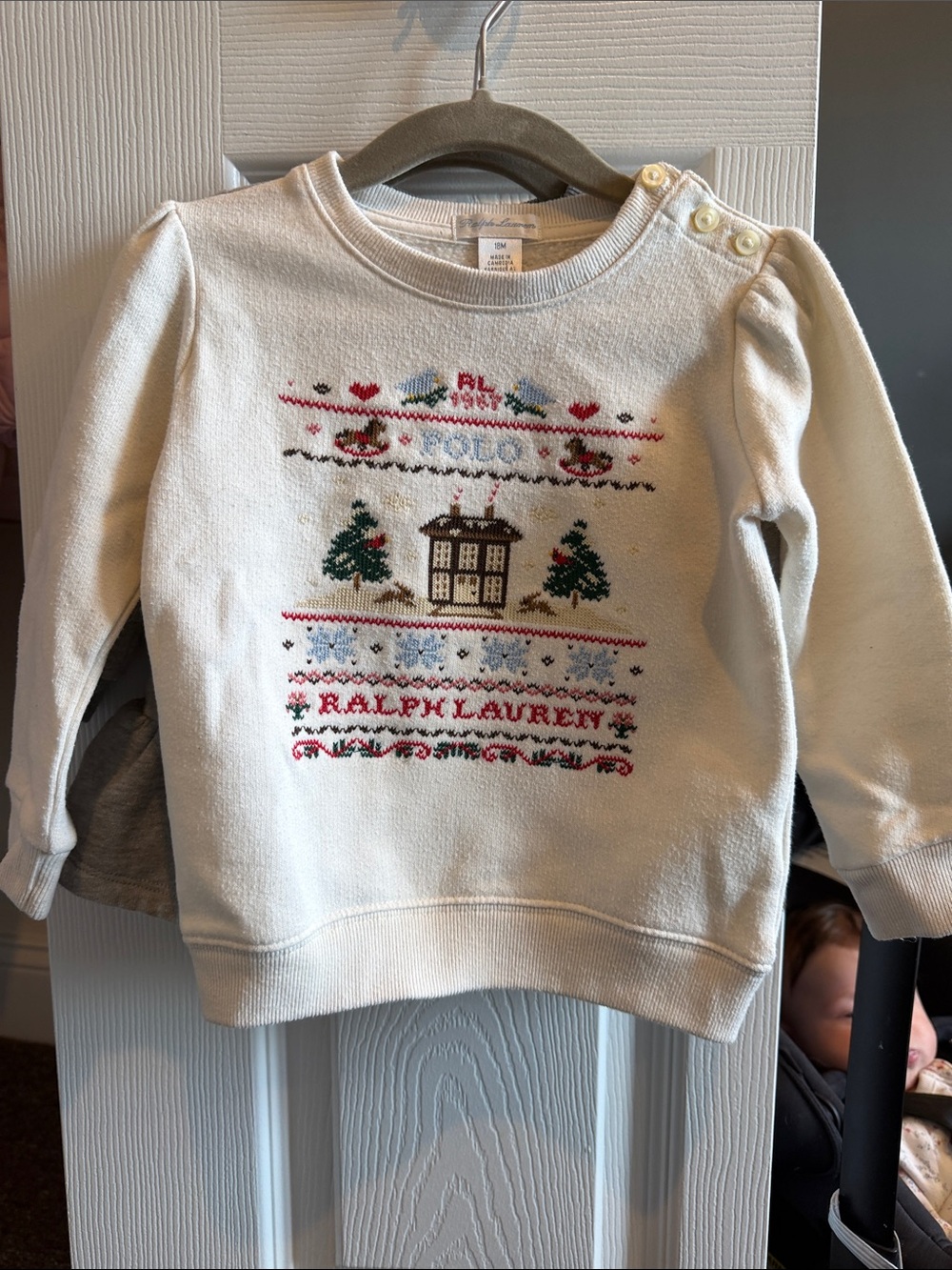 Ralph Lauren Cream baby Holiday Embroidered Crewneck Sweater 12m